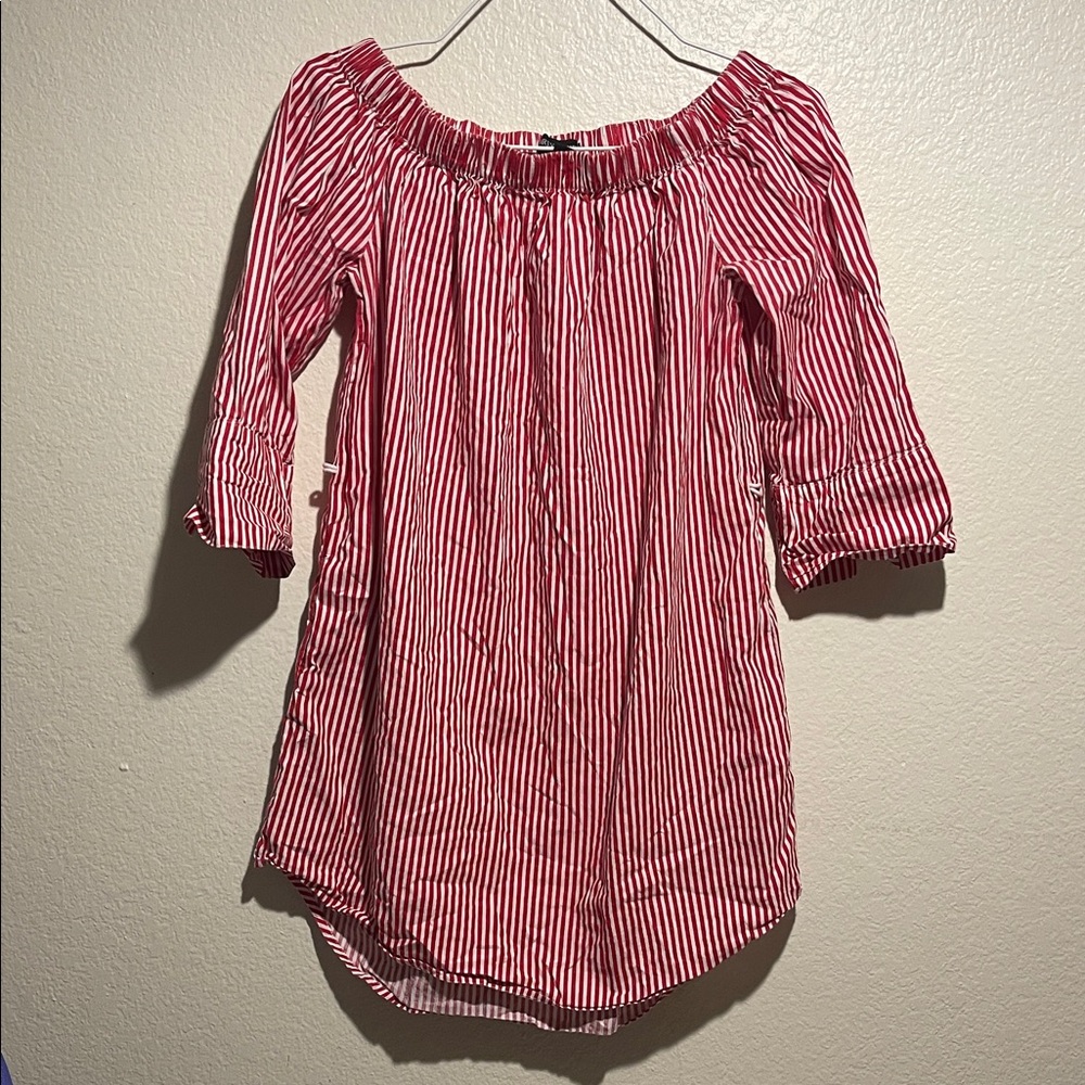 Red and White Striped Off-Shoulder Dress